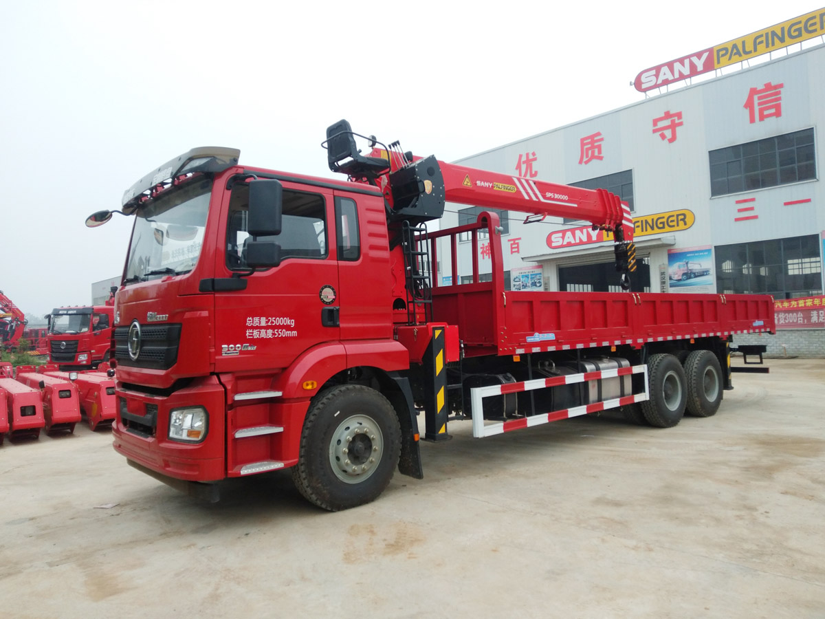 陜汽德龍新M3000駕駛室后雙橋上裝三一12噸直臂式吊機